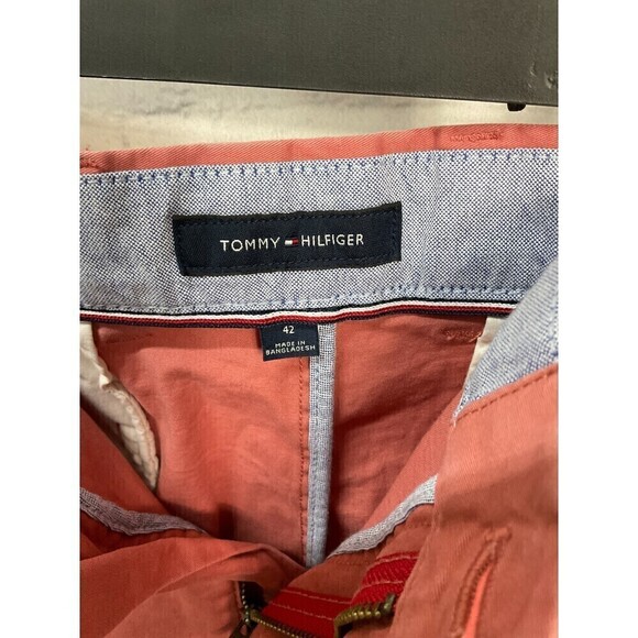 Tommy Hilfiger Men Khaki Red Chino Shorts Size 42 Pocket Stretch Comfort N1 - Picture 10 of 12
